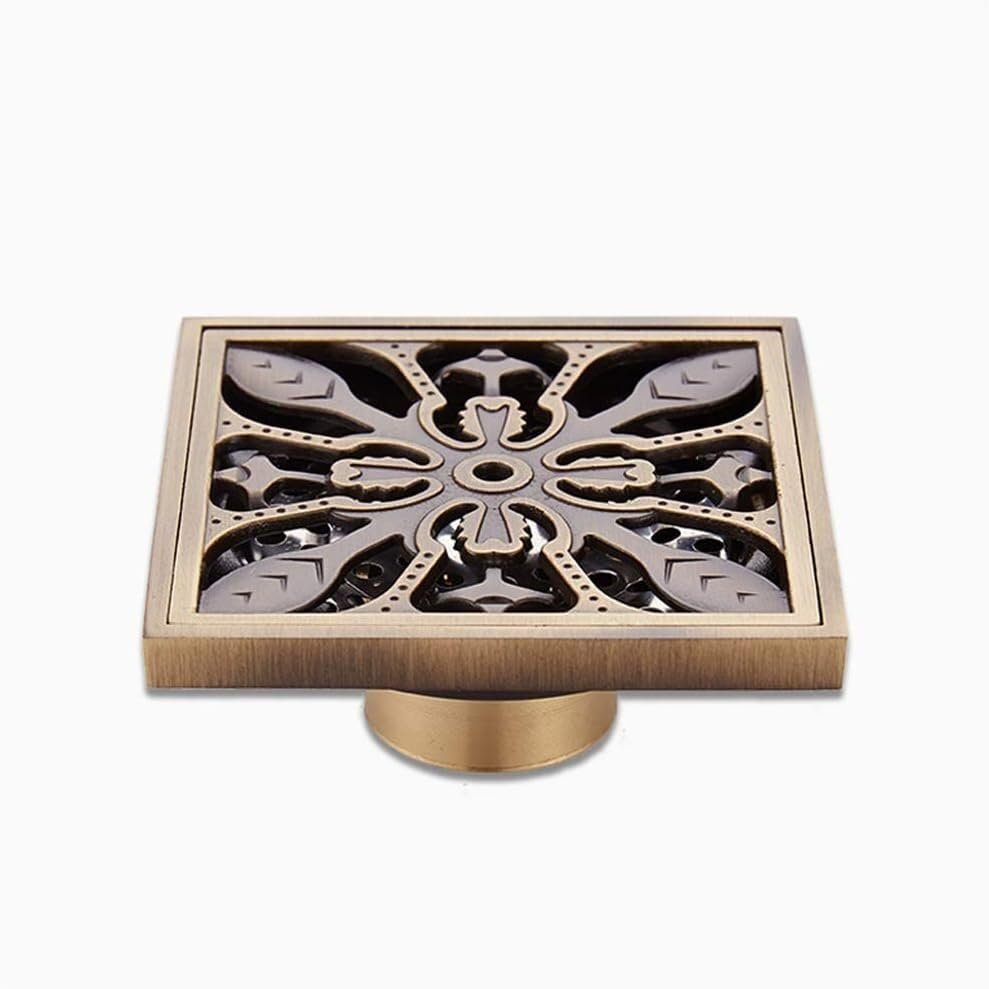 Square Antique Brass Vintage Carved Floor Drain Cover