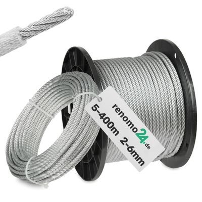 Renomo24 2 mm PVC-Coated Galvanized Steel Wire Rope, 1x19, 25 m