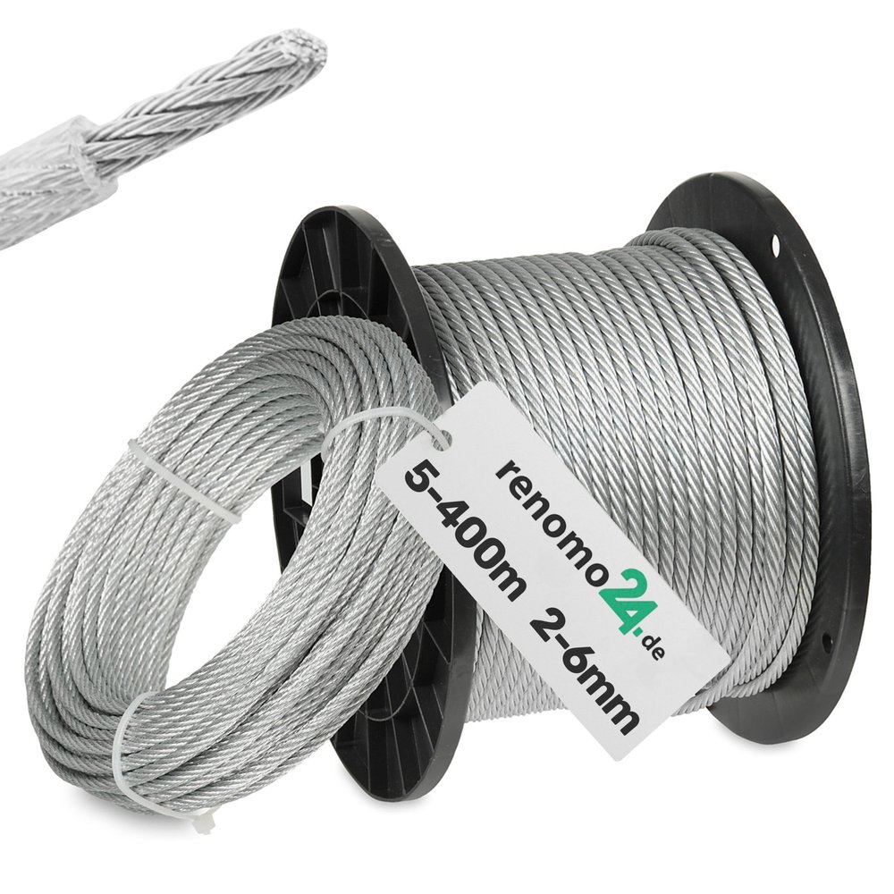 Renomo24 2 mm PVC-Coated Galvanized Steel Wire Rope, 1x19, 25 m