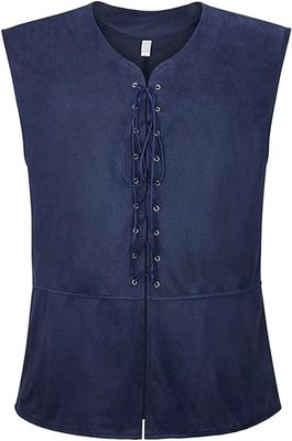 Josamogre Men's Medieval Vest, Renaissance Pirate Waistcoat, Dark Blue, M