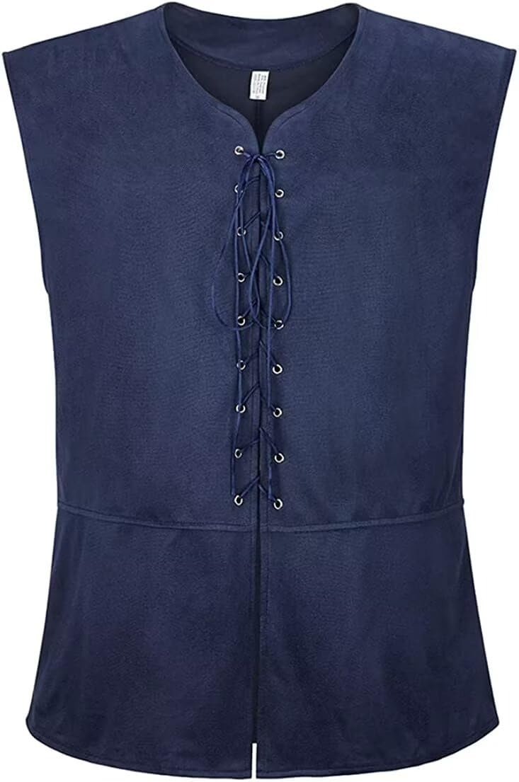 Josamogre Men's Medieval Vest, Renaissance Pirate Waistcoat, Dark Blue, M