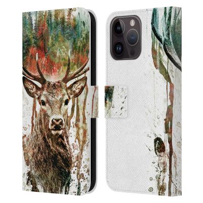 Head Case Designs Official Riza Peker Reindeer Animals Leather Wallet Case for Apple iPhone 15 Pro Max