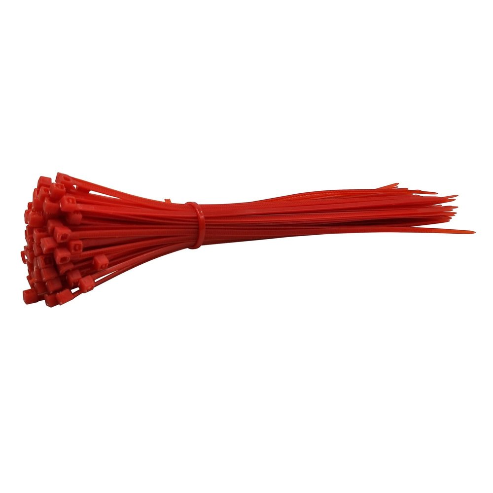 NORAZE 3 x 200 mm Self-Locking Nylon Cable Ties, 100-Pack, 12 Colors, Red