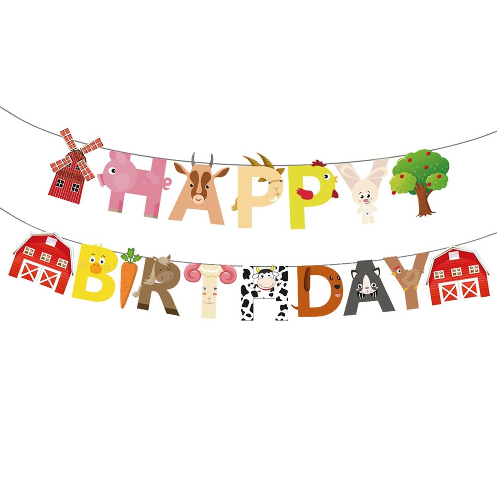 GLASNES Farm Animals Happy Birthday Banner
