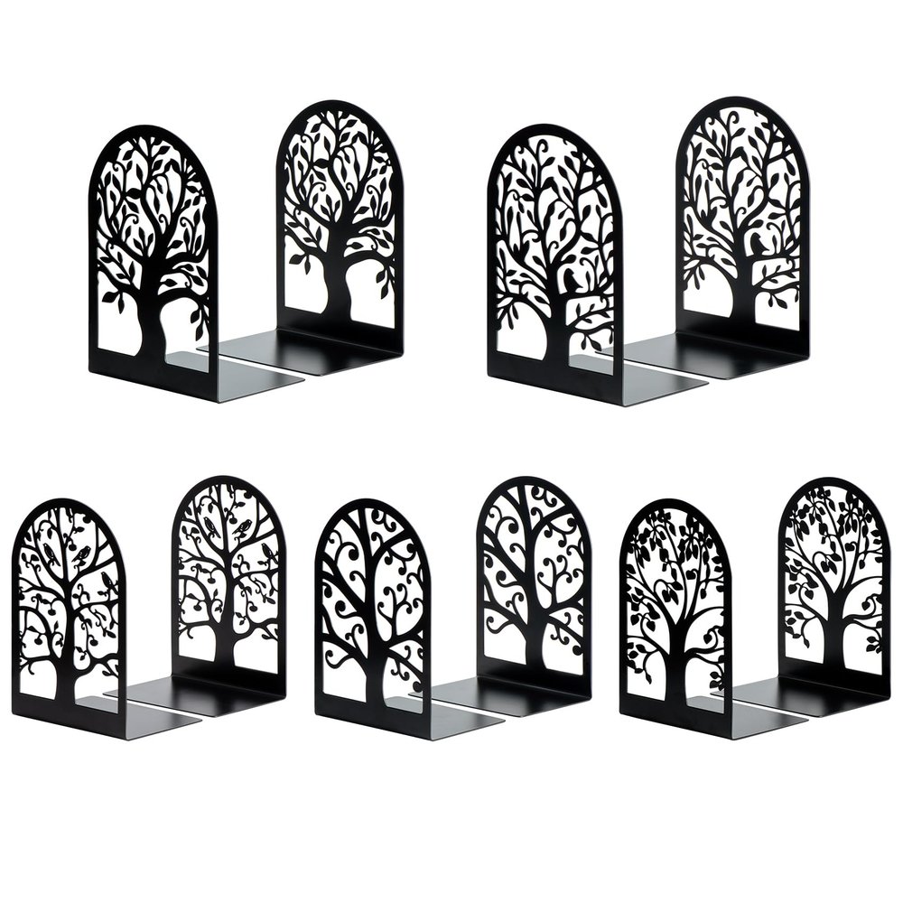 HappyHapi Metal Bookends, Non-Slip Book Holders for Heavy Books, Black, 17.5 x 11.9 x 8.9 cm, 10 Pieces