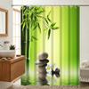 Uiiooazy Shower Curtain 240 x 180 cm, Sage Green Bamboo Leaves and Gray Stones, Waterproof Polyester, 12 Hooks view 1