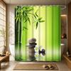 Uiiooazy Shower Curtain 240 x 180 cm, Sage Green Bamboo Leaves and Gray Stones, Waterproof Polyester, 12 Hooks view 2