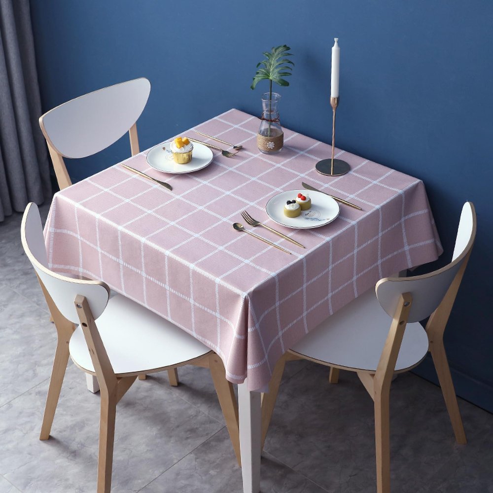 XQSSB Pink Stain-Resistant Waterproof Rectangle Tablecloth, 140 × 180 cm