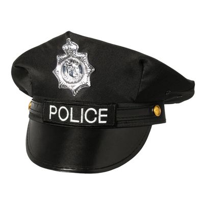 PARTY DISCOUNT Police Hat/Cap, Black, Adjustable
