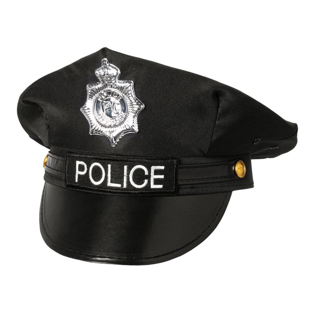 PARTY DISCOUNT Police Hat/Cap, Black, Adjustable