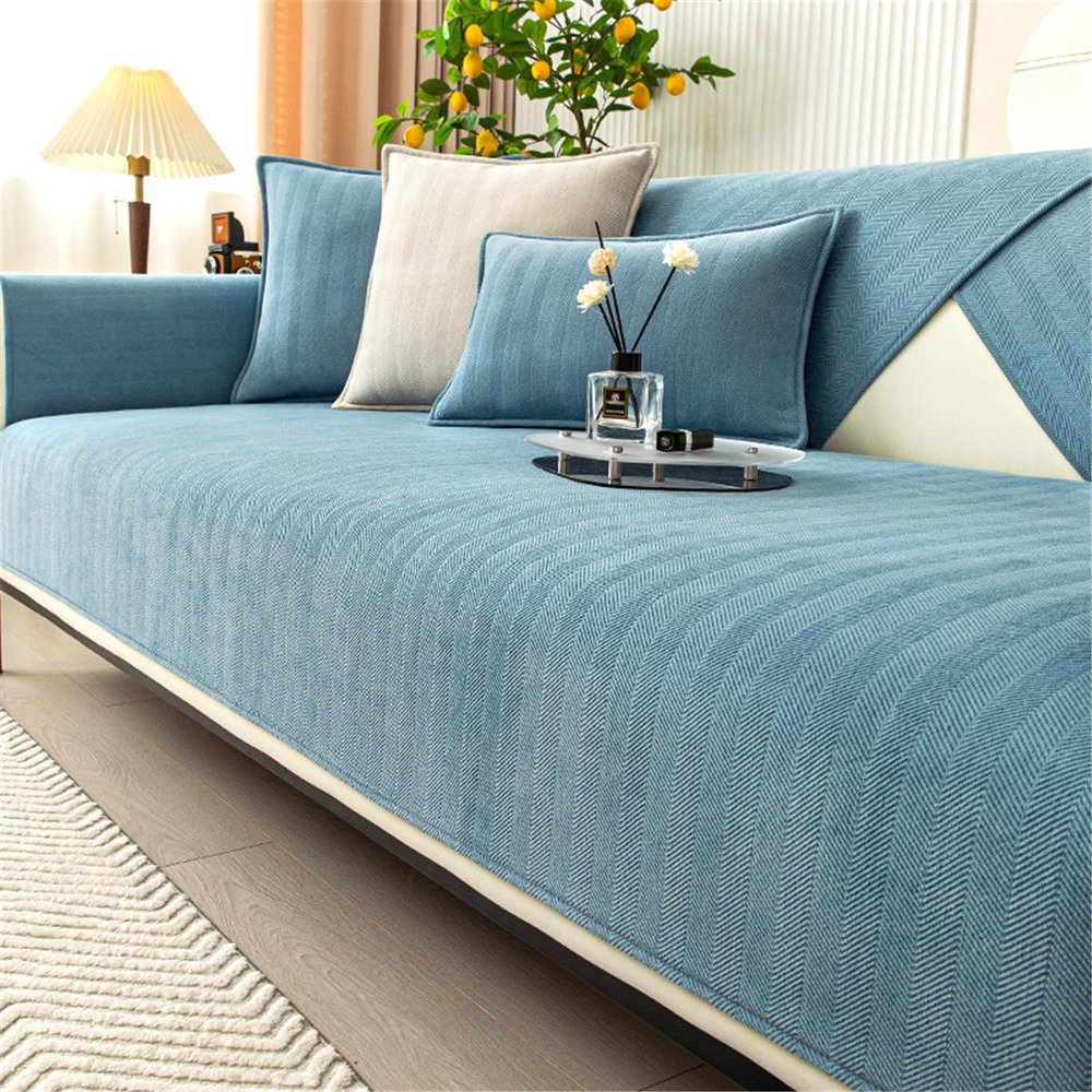 LINGKY Chenille Sofa Cover for L-Shaped Sectional, Non-Slip, Blue, 90 x 210 cm