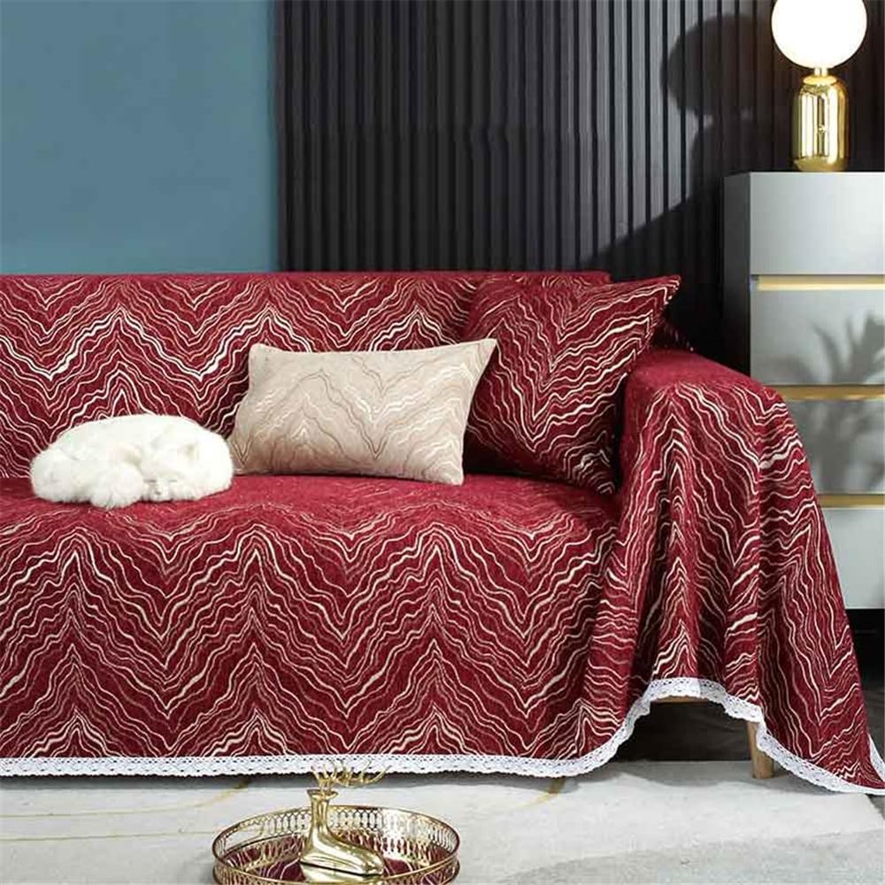 YCDZSW Chenille Sofa Throw Blanket, Non-Slip, Deep Red, 180 x 200 cm
