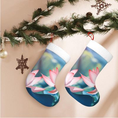 BONDIJ Christmas Stockings with Lotus Plant Print and Plush Cuff