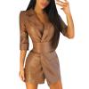 Nidddiv Women's Long-Sleeve Bodycon PU Mini Dress with Belt, Khaki, Size S view 1