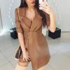 Nidddiv Women's Long-Sleeve Bodycon PU Mini Dress with Belt, Khaki, Size S view 4