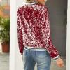 Women's Red Metallic Sequin Bomber Jacket, Cropped, Long-Sleeve, Stand Collar, Zip-Up (XL) view 3