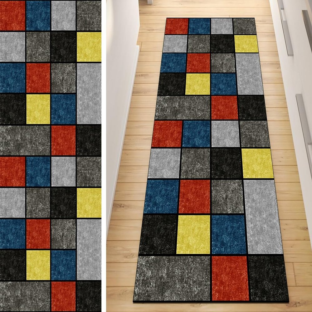 QQrunner Colorful Washable Non-Slip Runner Rug, 90 x 400 cm