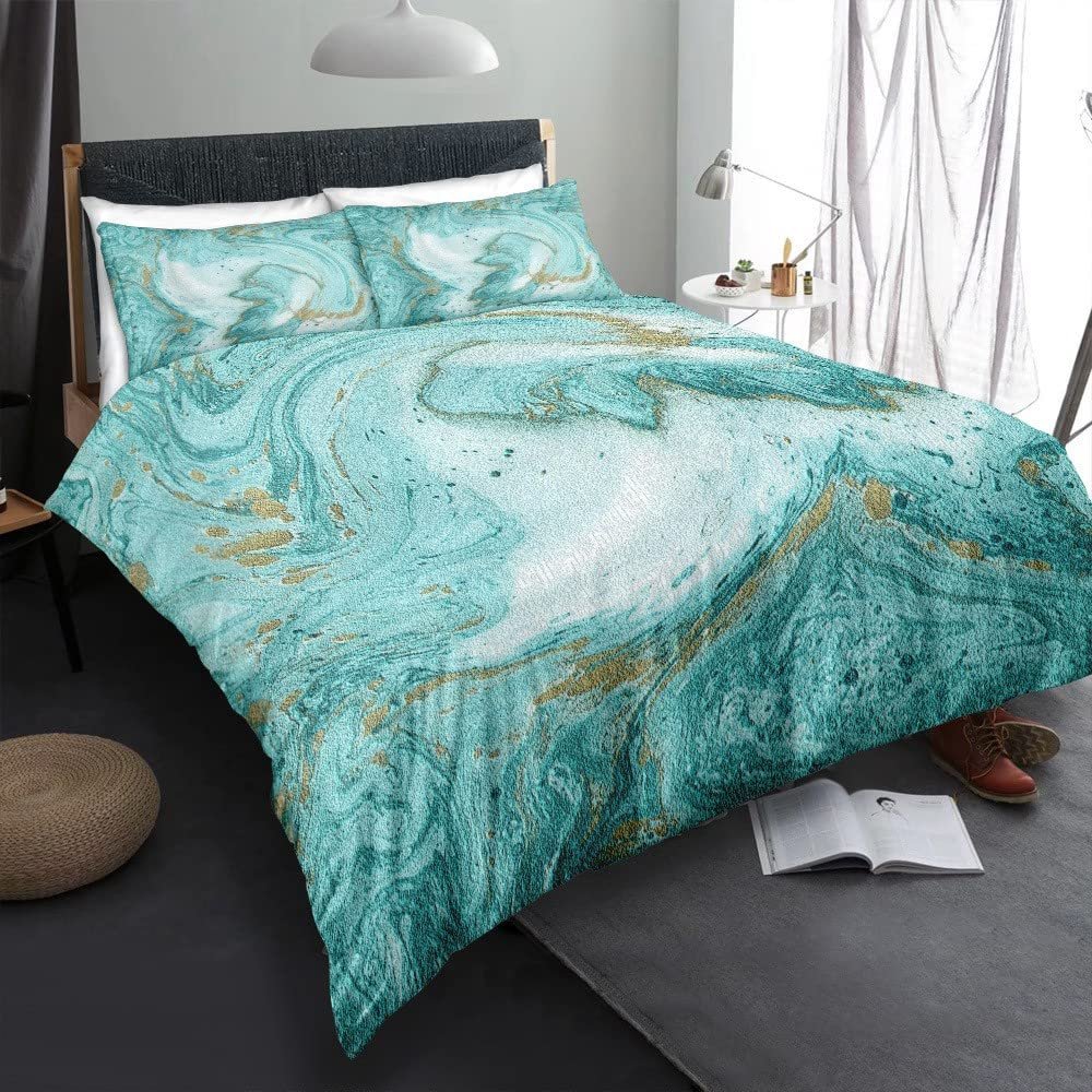XCWYF 240 x 220 cm Marble-Texture Reversible Microfiber Bedding Set
