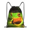 OrcoW Lovely Tree Frogs Printed Waterproof Drawstring Backpack, Sports Gym Sack, String Bag for Men and Women, Black, M view 1