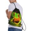 OrcoW Lovely Tree Frogs Printed Waterproof Drawstring Backpack, Sports Gym Sack, String Bag for Men and Women, Black, M view 3