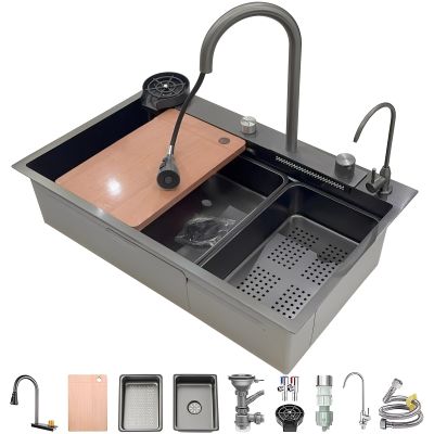 Stainless Steel Single-Bowl Waterfall Kitchen Sink Workstation