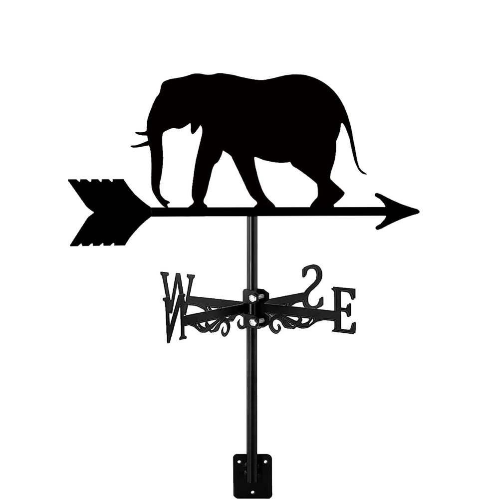 Elephant Stainless Steel Weather Vane for Garden and Yard, Black Retro Design