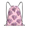OrcoW Pink Diamond-Pattern Drawstring Backpack, Waterproof Sports Gym Sack, Black, M view 1
