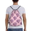OrcoW Pink Diamond-Pattern Drawstring Backpack, Waterproof Sports Gym Sack, Black, M view 2
