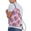 OrcoW Pink Diamond-Pattern Drawstring Backpack, Waterproof Sports Gym Sack, Black, M view 3