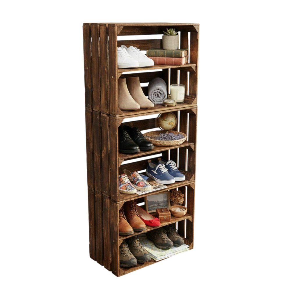 Teramico Flamed Wooden Crates, 50 x 40 x 30 cm, Set of 3
