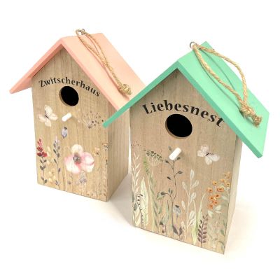 Set of 2 Wooden Bird Nesting Boxes, 22 x 12 x 15.5 cm