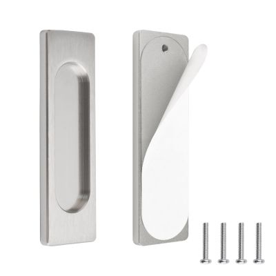 MOROBOR Self-Adhesive Rectangular Recessed Sliding Door Handles, Aluminum Alloy, Brushed Steel, 100 mm, 2-Pack