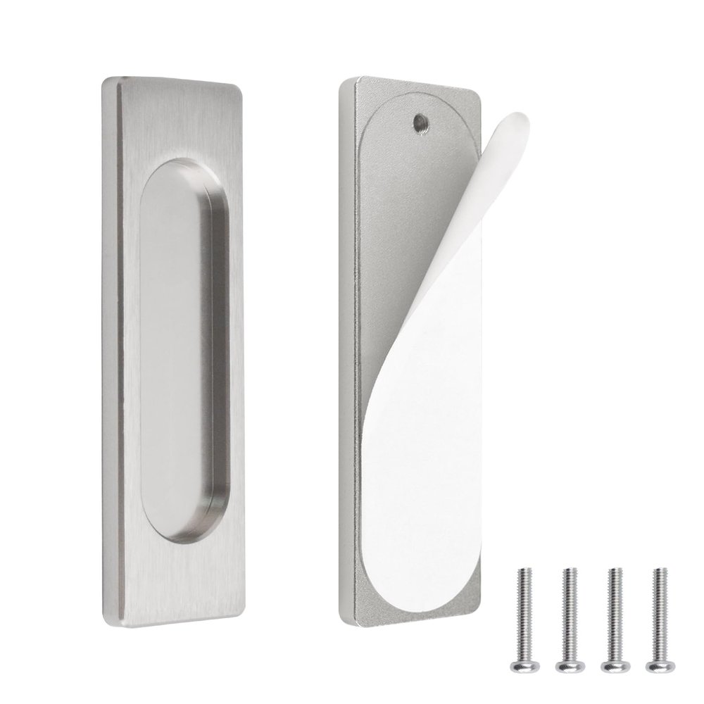 MOROBOR Self-Adhesive Rectangular Recessed Sliding Door Handles, Aluminum Alloy, Brushed Steel, 100 mm, 2-Pack