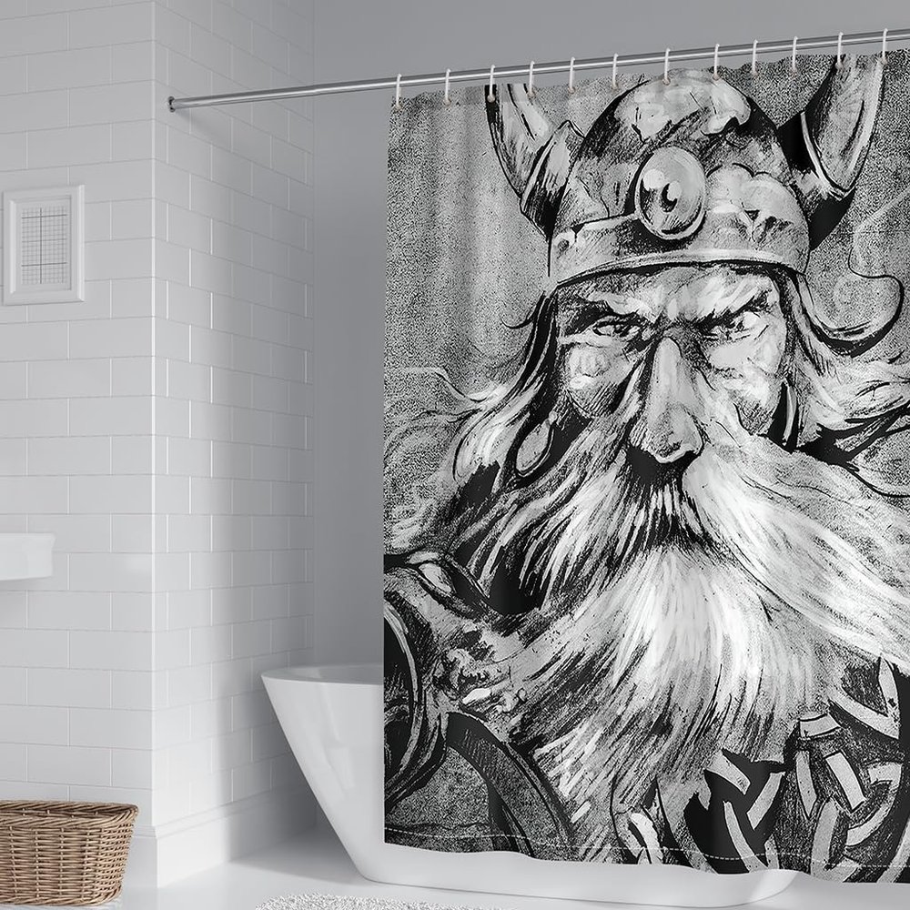 VIKINGER 3D Viking Odin Shower Curtain, 180 x 180 cm