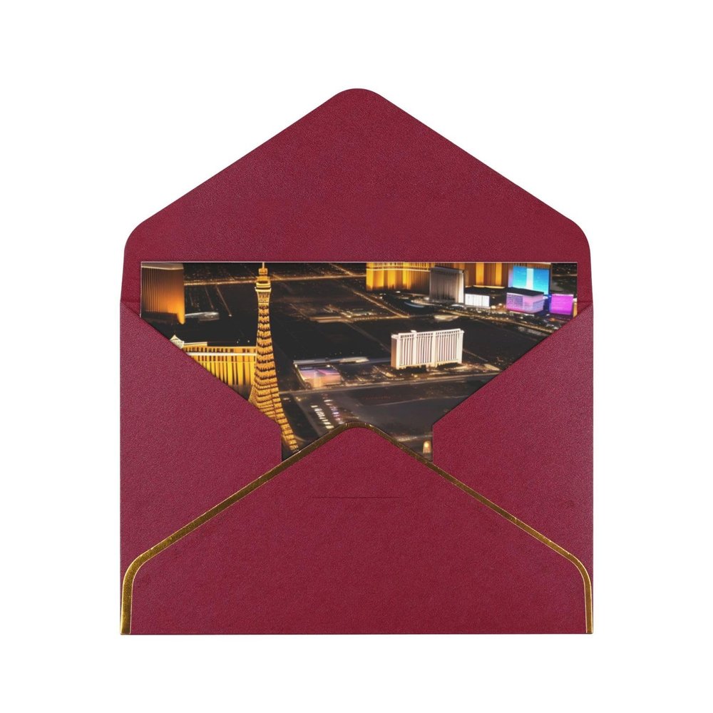 FRESQA Las Vegas Night Greeting Card for Weddings, Friendships, and Holidays | Premium Pearlescent Paper