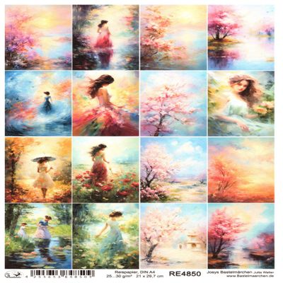 Josy's Craft Fairy Tale A4 Rice Paper, Mulberry Paper, Decoupage, Girl, Lake, Butterfly, Flowers RE4850