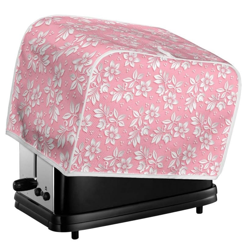 Kuiaobaty Floral 2-Slice Toaster Cover, Pink with White Flowers and Hook