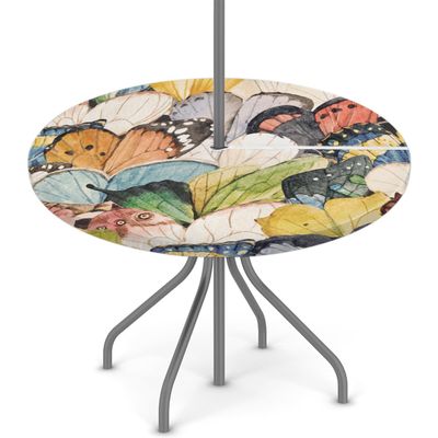 SEEKJOYS Water-Resistant Round Tablecloth with Elastic Edge, Umbrella Hole and Zipper, Abstract Watercolor Butterflies
