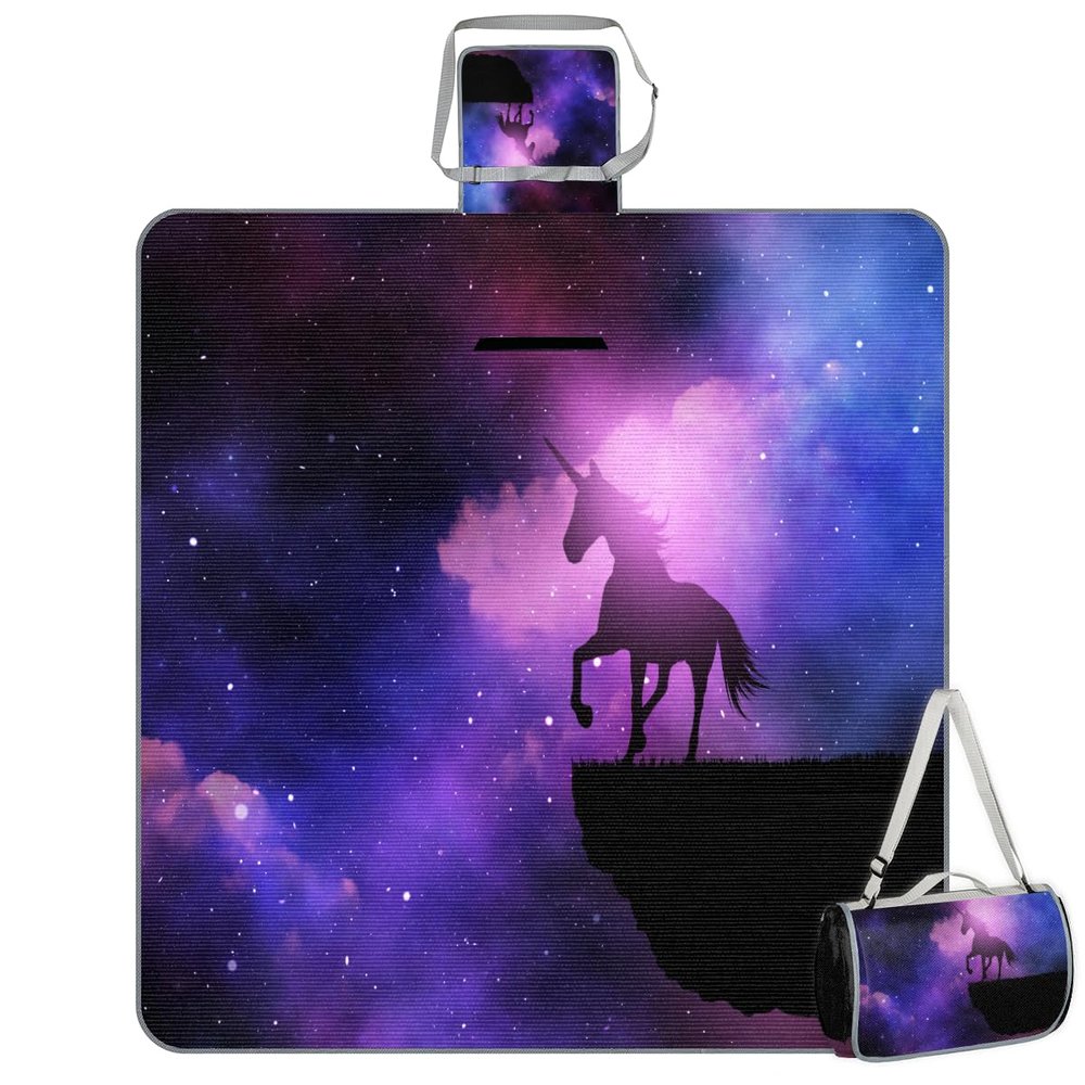 TropicalLife Square Picnic Blanket with Unicorn Galaxy Design, Waterproof and Foldable