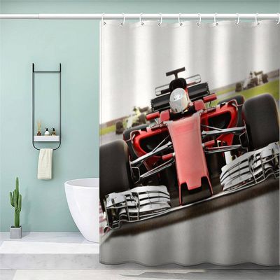 AKATIE Race Car Shower Curtain 180 x 200 cm, Cool Teen Car Design, Anti-Mold, Antibacterial, 3D Waterproof Fabric Curtain with 12 Hooks