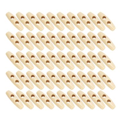 50 Olive-Shaped Wooden Buttons, 30 mm, Beige