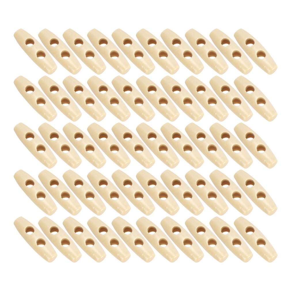 50 Olive-Shaped Wooden Buttons, 30 mm, Beige