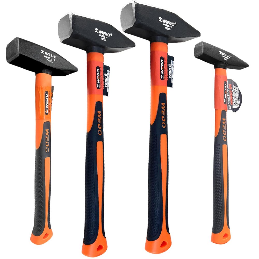 WEDO 4-Piece Machinist Hammer Set, 200g + 500g + 800g + 1000g, Cross Peen Hammers with Fiberglass Handles