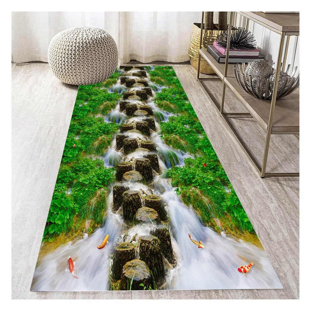 Siunwdiy Green Carpet Runner 50 x 400 cm, Non-Slip Hallway and Kitchen Runner