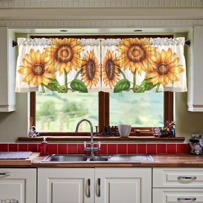 ALAZA Linen Kitchen Tier Curtains, 24 Drops, Sunflower Bouquet, 2 Panels