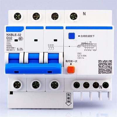 FOUNCY AC 230/400 V NXBLE-32 3P+N Residual-Current Circuit Breaker, 6/10/16/20/25/32 A, Electromagnetic Trip, Type D, Earth-Fault Protection, 1 pc (Size: 3P+N, Color: 20 A)