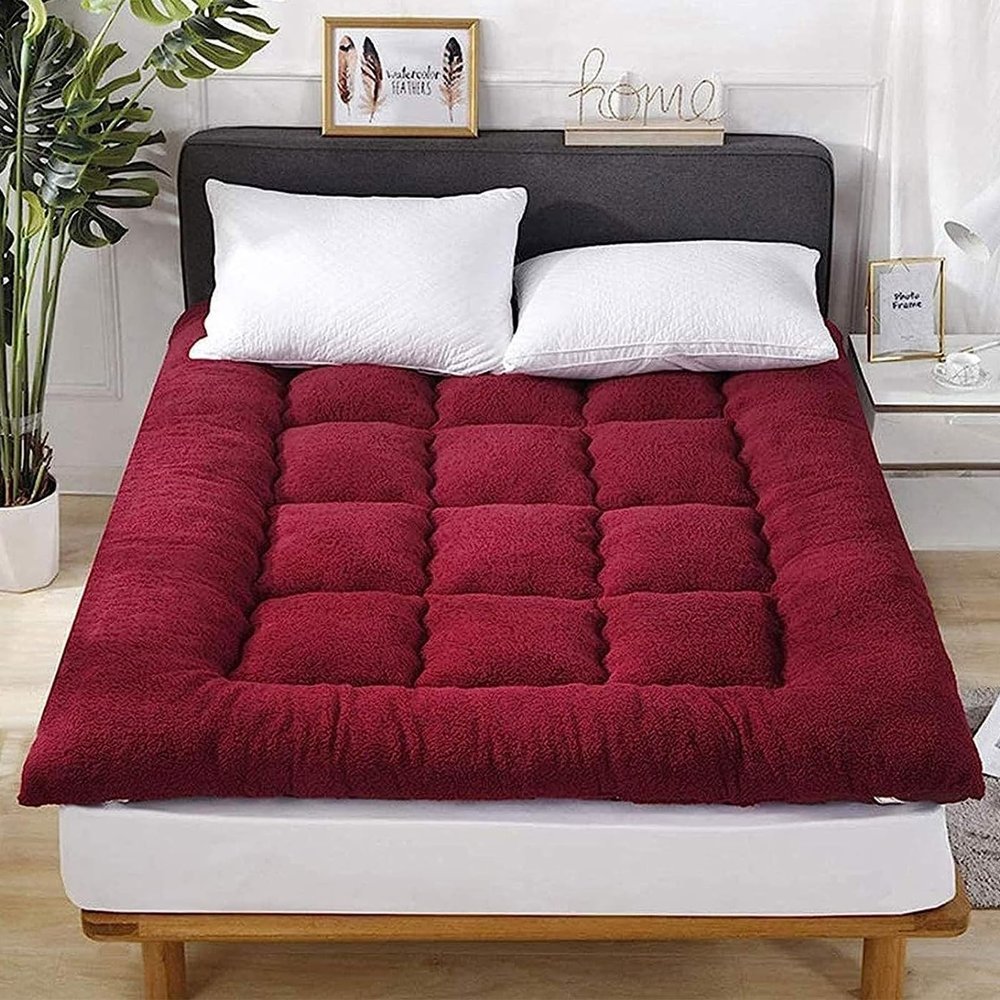 Foldable Plush Futon Mat, Full Size, Thick Tatami Mattress Topper for Adults and Children, Non-Slip Quilted Floor Mattress, Single/Double Options (Size: 90 x 200 cm)