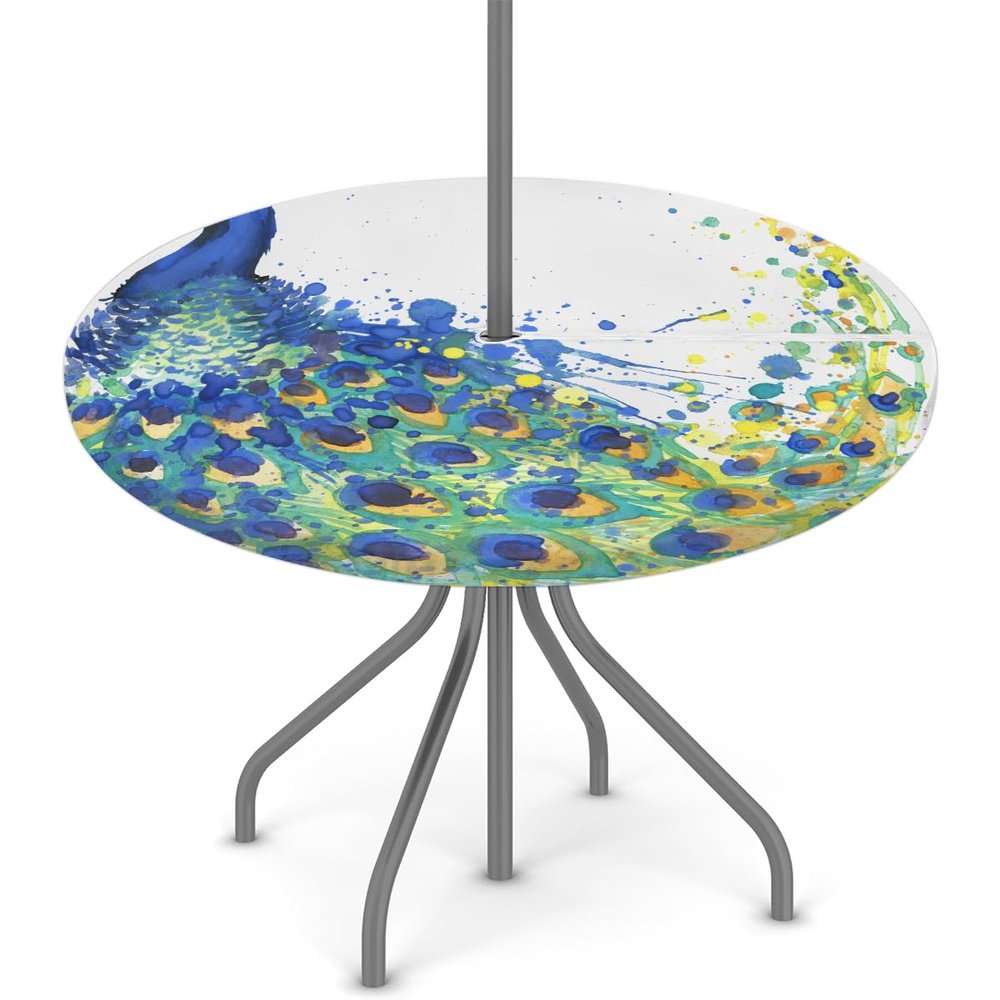 SEEKJOYS Lovely Tiger Pattern Round Elastic Table Cover, 45–56 Inch, Waterproof with Zipper and Umbrella Hole