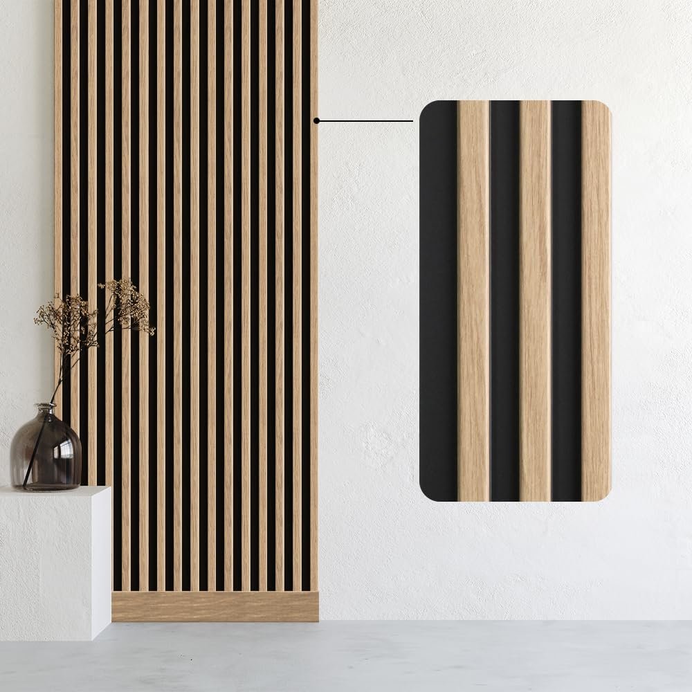 Bildershop-24 6-Piece Dekowa Wall & Ceiling Panel Set, Natural Oak/Black, 252 x 10.7 x 1.5 cm, Wood Look