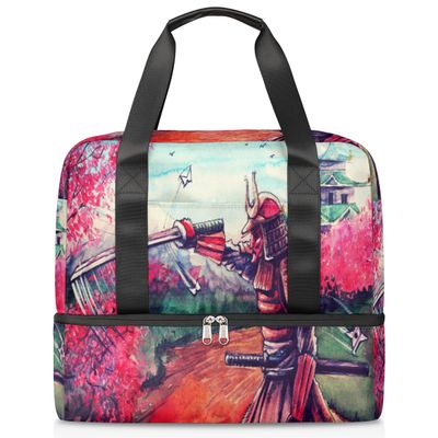Japanese Samurai Painting Sports Duffle Bag, 21L Travel Gym Yoga Tote with Wet/Dry Separation